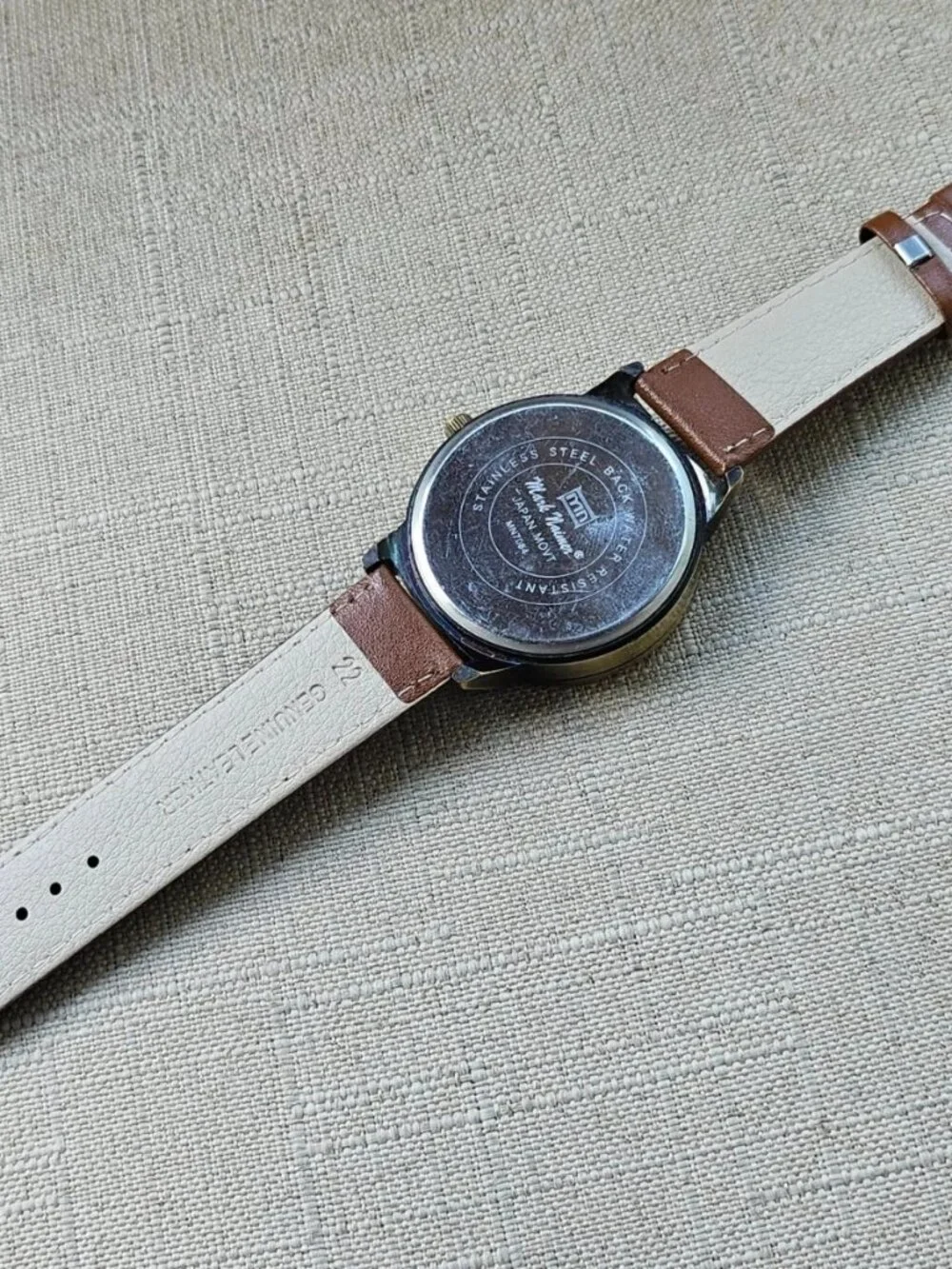 Mark Naimer Men Wristwatch Gold Tone Case Brown Strap Japan Movt Wrist Watch